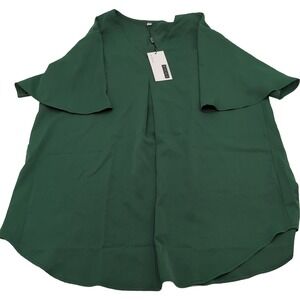 Kikula Forest Green V-Neck Flutter Sleeve Blouse XL New With Flaw